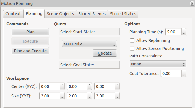 MoveIt planning tab